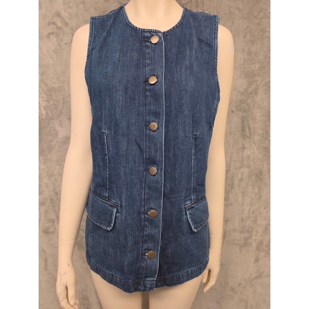 Lauren Ralph Lauren Womens Blue Denim Button Front Longline Vest Size 14